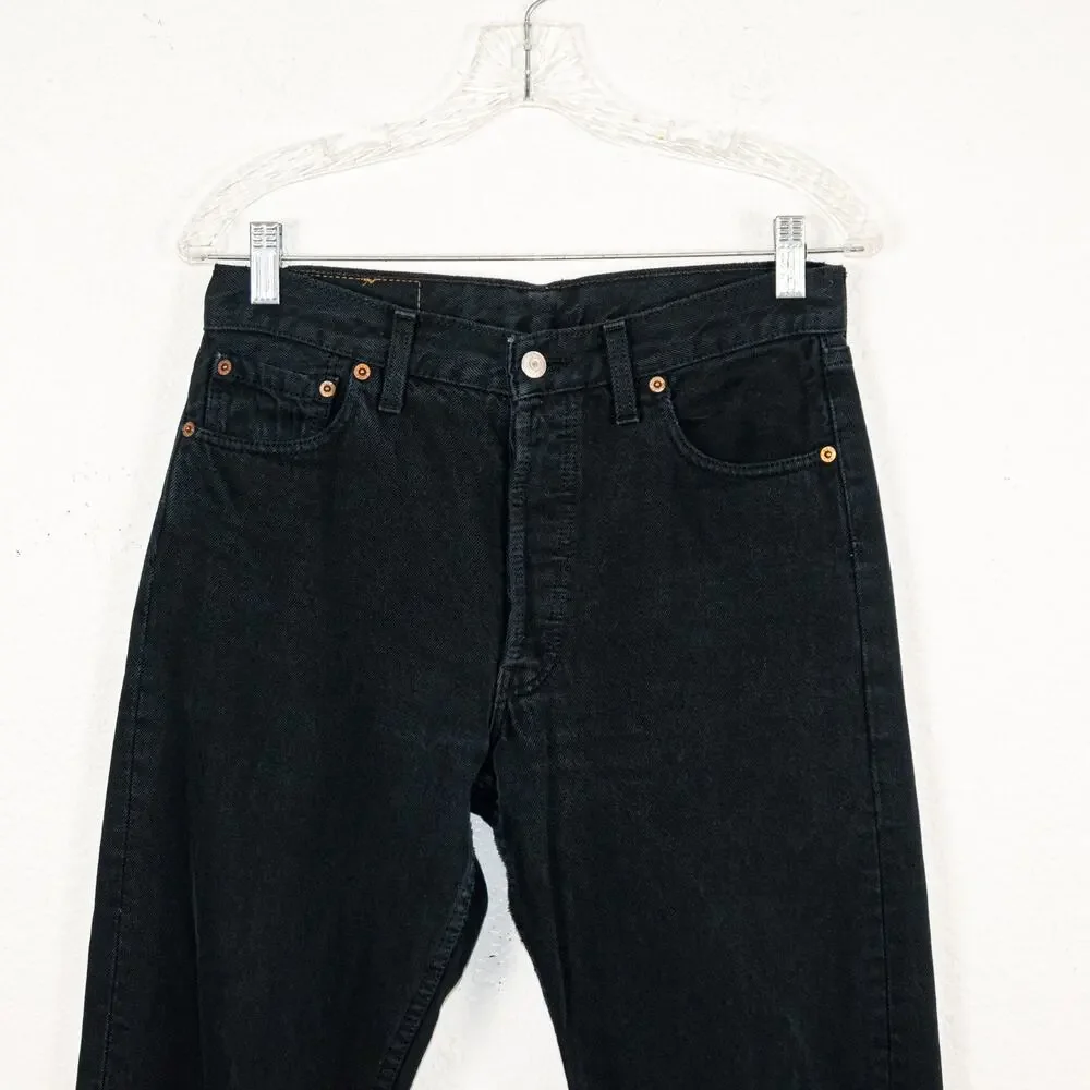 Vintage 90s Levi's 501-0165 Made in UK Black Rigid Denim Jeans 30x30 Button fly